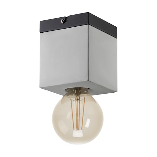 Eglo Flush Ceiling Light Prestwick 3, Industrial Lighting Made of Grey Concrete and Black Metal, Living Room and Bedroom lamp with E27 Socket