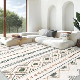 Area Rug for Living Room 9x12: Large Washable Boho Moroccan Rugs Geometric Neutral Rug, Non-Slip Foldable Morden Farmhouse Indoor Floor Carpet for Bedroom Dining Table Home(Brown Green,9'x12')