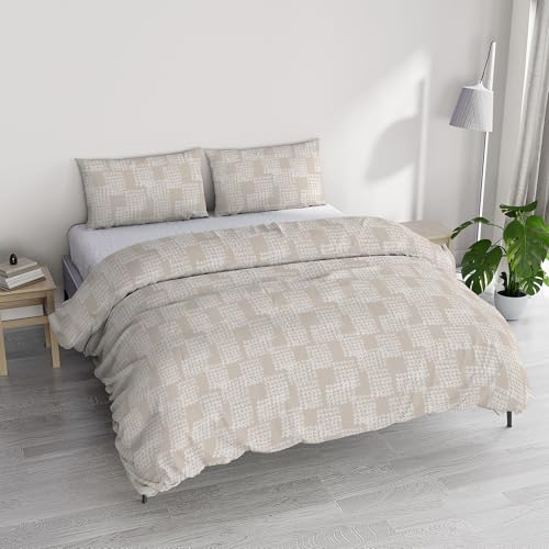 Italian Bed Linen River Cotton Double Duvet Cover Set, Made in Italy – Duvet Cover Set – Duvet Cover 250 x 200 cm with Double Flap and 2 Pillow Cases (Double, Kura)