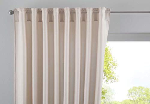 Gardinenbox Cationic Jena Opaque Linen Look Curtain Mottled Curtain Tape with Tie Backs, 100% Polyester, Sand, H x W 145 x 140 cm