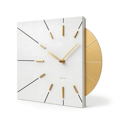 Driini Modern Mid Century Wood Square Analog Clock - Silent Sweep Movement - Solid Wooden Frame (White)