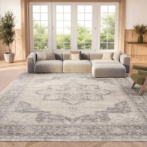 Safavieh Traditional Rug for Living Room, Dining Room, Bedroom - Brentwood Collection, Short Pile, in Cream and Grey, 240 X 300 cm