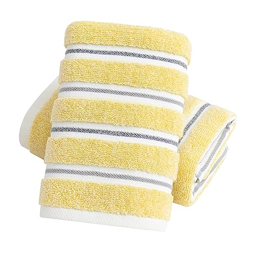YiLUOMO Yellow Hand Towel Set of 2 Ribbed Striped Pattern 100% Cotton Soft Absorbent Decorative Hand Towel for Bathroom 13 x 29 Inch