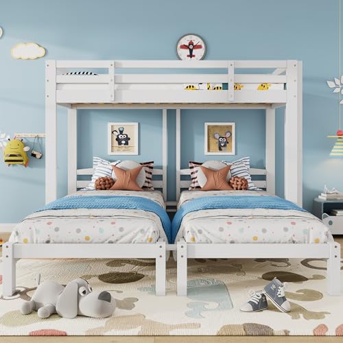Ball & Cast Triple Bunk Beds, Bunk Bed Triple Sleeper with Side Ladder for Children and Teens 3FT, Without Mattress, White (90x190cm,90x200cm)