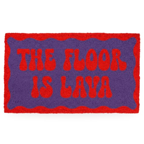 Fisura - “Floor is Lava” Coir Door Mat, Dirt Trapper Doormat with Non-Slip PVC Backing, Indoor Front Door Entrance Mat. Hand Painted. 27x15 inch