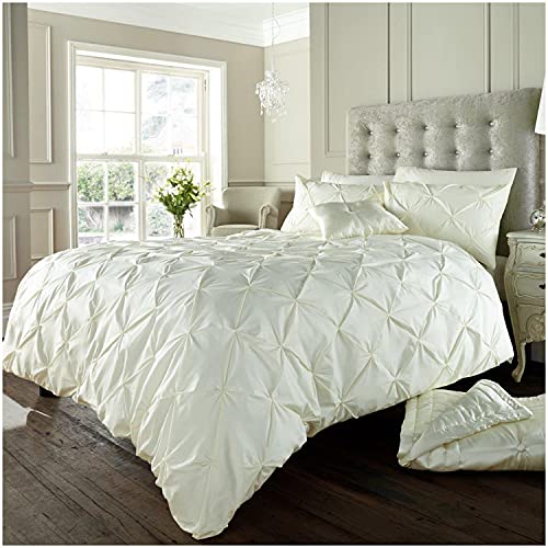 GC GAVENO CAVAILIA Pintuck Single Duvet Cover Set- Reversible Pinch Pleat Bedding- Polycotton Quilt Cover With Pillowcase- Cream