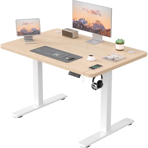 TRIUMPHKEY JUMMICO Electric Desk Height Adjustable with USB Charging Port, Height Adjustable Desk, Ergonomic Sit Stand Desks 100 x 60 cm, Beige