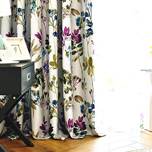 MYRU 1 Pair Purple Blue Flower Curtains for Living Room,Room Darkening Window Drapes for Bedroom (2 x 39x84 Inch)