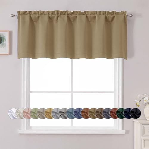 "Chyhomenyc White Valance for Window, Blackout Small Kitchen Curtain for Bedroom/Living Room, Rod Pocket Privacy Short Window Treatment Valance RV Bunk Panels, 60"" Wx18 L"