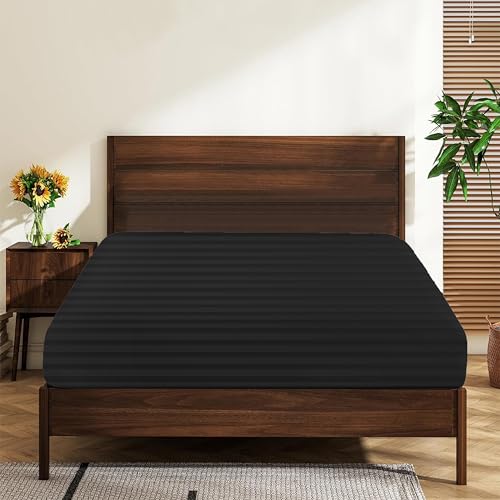 "King Size 100% Egyptian Cotton Fitted Sheet, 600 Thread Count 16"" Deep Pocket, Ultra-Soft Hotel Luxury, Durable, Breathable and Comfy Bottom Sheet (1 Pack King Fitted Sheet, Black)"