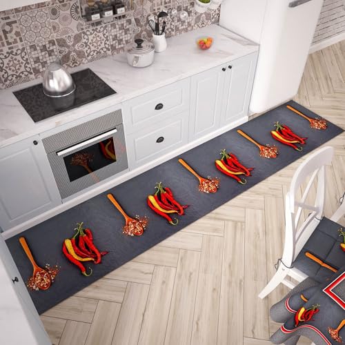 Non-slip Printed Kitchen Rug, Pepperoni 52x140 cm