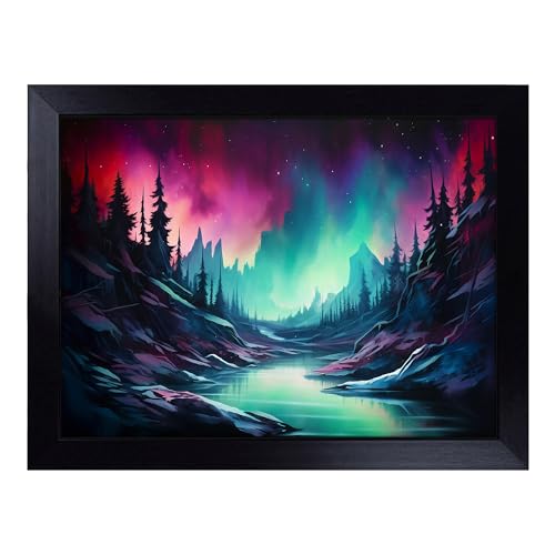 Lap Tray with Bean Bag Cushion, Northern Lights Contemporary - Handmade in the UK, Raised Wooden Edge, Padded Cushion, Heat-Resistant Wipe-Clean Surface, for Meals, Laptops and Crafts