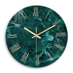 Constantplanet Teal Wall Clock Battery Operated 14 Inch - Modern Abstract Clocks for Living Room Decor Marble Pattern Glass Analog Wall Clock Silent