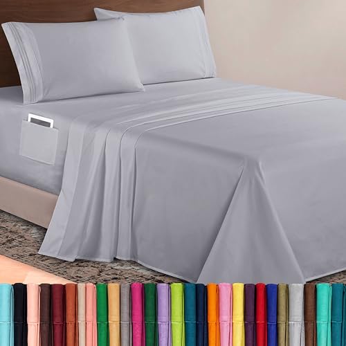 Elegant Comfort Luxurious 1500 Premium Hotel Quality Microfiber 4-Piece Sheet Set, 18-24 Inches Deep - Extra Deep Pocket Sheets - Ultra Soft 4PC Deep Pocket Sheets, California King, Silver Gray