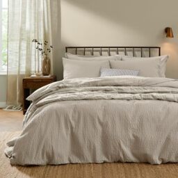 Yard Hebden Seersucker Duvet Cover Set (Stone, Double)
