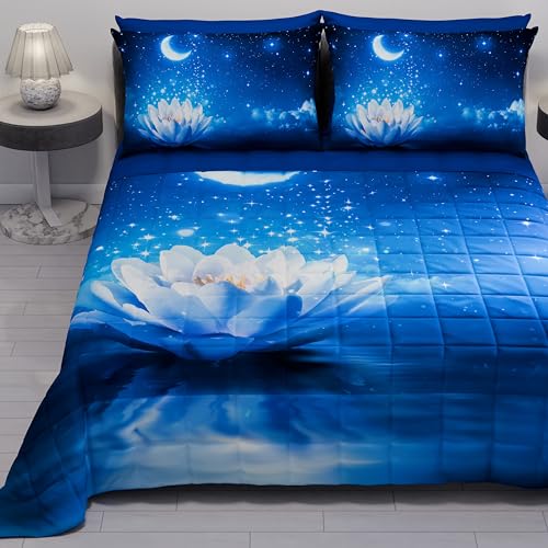 PETTI Artigiani Italiani - Summer Single Bedspread 170 x 260 cm 100 g/m² Double Face, Spring Single Bed Quilt, Light Quilt, Starry Night, 100% Made in Italy