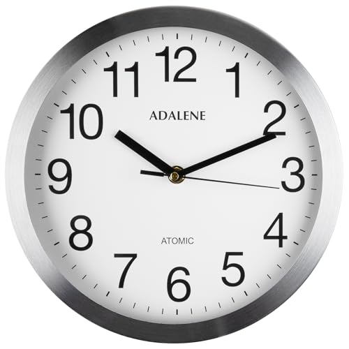 Adalene Atomic Wall Clocks Battery Operated - Sets Itself, NO Need to Reset for Standard/Daylight Savings TIME - Vintage 10 Inch Large Wall Clock for Office, Bathroom, Living Room, Kitchen, Outdoor