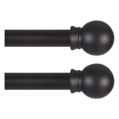 "Thestoa 2 pack Black Curtain Rods for Windows 48 to 92 inch, Adjusts Length by Splicing, 5/8"" Diameter Matte Black Small Curtain Rods for Bedroom, Living Room, Kitchen, Outdoor, Farmhouse"
