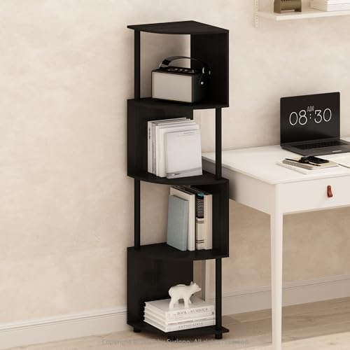 Furinno BASIC Book Shelf, 4-Tier Bookshelf, Bookcase with Zigzag Corner Shelf, 36.07 x 36.07 x 146.56 cm, for Living Room, Bedroom, Home Office, Espresso/Black
