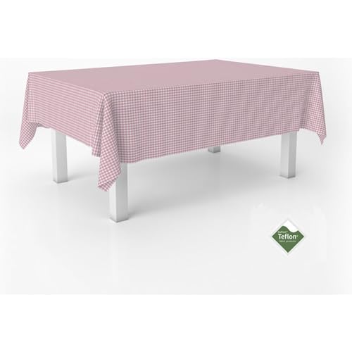 ECOMMERC3 - Stain Resistant Vichy Tablecloth for Rectangular Table Size 300 x 140 cm - Vichy Tablecloth Extra Soft and Waterproof Touch Pink