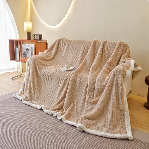 Ukeler Sherpa Fleece Blanket 60 ?? 80 inch, Ultra Soft Twin Size Throw Blankets for All Season, Cozy Plush Plaid Blanket for Bed Couch Sofa Office Camping, Camel