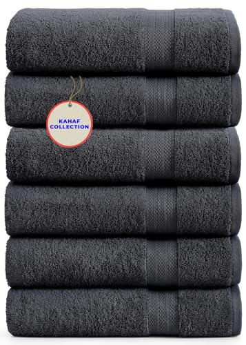 KAHAF COLLECTION 100% Cotton Bath Towels, Grey 24x48 Pack of 6 Towels, Quick Dry, Highly Absorbent, Soft Feel Towel, Gym, Spa, Bathroom, Shower, Pool, Luxury Soft Towels Light-Weight