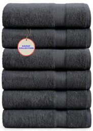 KAHAF COLLECTION 100% Cotton Bath Towels, Grey 24x48 Pack of 6 Towels, Quick Dry, Highly Absorbent, Soft Feel Towel, Gym, Spa, Bathroom, Shower, Pool, Luxury Soft Towels Light-Weight
