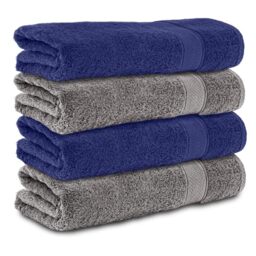 Komfortec Set of 4 Bath Towels 70 x 140 cm – 100% Cotton – Soft and Highly Absorbent – Large Size – Charcoal/Navy Blue