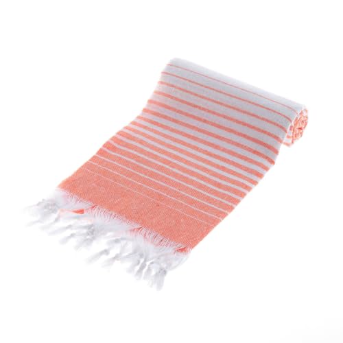 100% Cotton Fouta Beach Towel, Orange, 100 x 170 cm - Machine Washable at 30 ??C - Perfect for the Beach, Pool or Spa - Soft and Stylish!