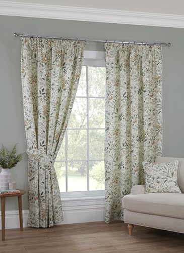 Sundour Cleo Fully Lined Floral Pencil Pleat Curtains Willow 46x90
