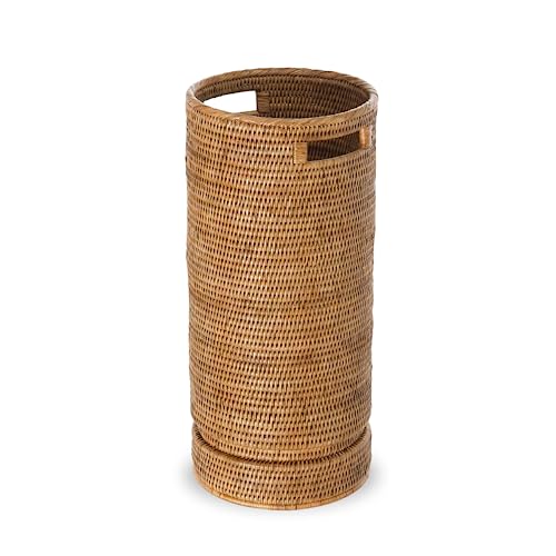 KOUBOO La Jolla Rattan Round Umbrella Stand With Water Catch, Honey Brown