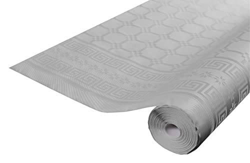 Damask paper disposable tablecloth in roll 6 M long X 1.18 M wide - Damask paper with a chic and classic universal pattern - Box of 12 rolls - gray (pastel)
