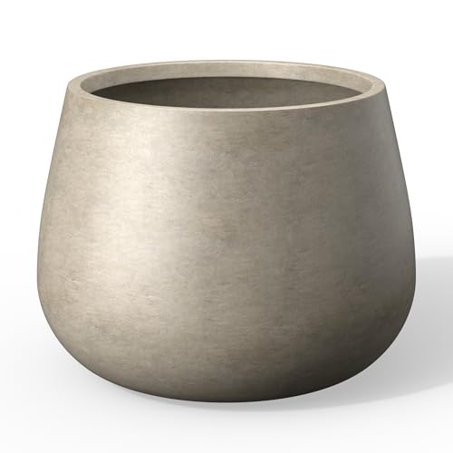 Kante Curva Series Planter, 14.8 Inch Round Concrete Garden Pot with Draiange Hole and Rubber Plug, Suitable for Indoor Plants, Home, Garden, Patio, Weathered Concrete