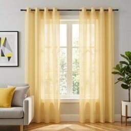 KOUFALL Yellow Sheer Curtains 84 Inches Long for Living Room Set 2 Grommet Faux Linen Soft Semi Transparent Voile Drape Window Sheer Curtains for Bedroom Boys 52x84 Length Solid Pair Bright Color