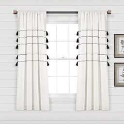 "Lush Decor Farmhouse Boho Stripe Woven Tassel Yarn Dyed Cotton Window Curtain Panel Pair, 63"" L x 42"" W, Ivory & Black"