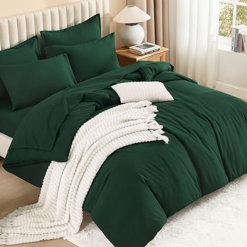 Litanika Emerald Super King Plus Comforter with Sheets - 7 Pcs Bed in a Bag - Oversized Alaskan King Fluffy Lightweight Soft Warm Down Alternative Solid All Season Bedding Set