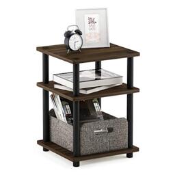 Furinno TURN-N-TUBE 3-Tier Tool-Free Open Shelf Side Table, Columbia Walnut