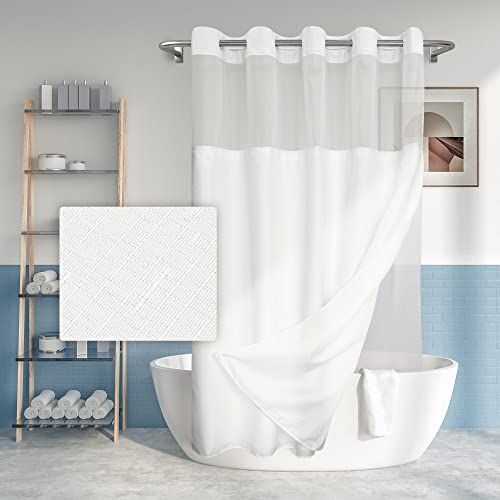 "River Dream Long Shower Curtain Hookless Textured with PEVA Liner 71"" x 80"" Hotel Style with Sheer Window, Fabric Curtain and Waterproof Lining, White, 71 x 80.3 cm 0"