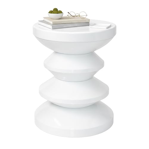 Relaxdays Side Table & Stool, Zigzag Design, Living Room Decor, H x D: 46 x 35 cm, Metal, White