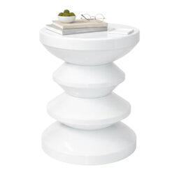 Relaxdays Side Table & Stool, Zigzag Design, Living Room Decor, H x D: 46 x 35 cm, Metal, White