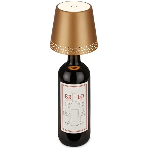 BRILONER - Rechargeable Bottle lamp with USB c, Cordless lamp with Touch, dimmable, Warm White, 11x9cm., Outdoor Table lamp, Table lamp, Battery lamp, Table Lamps for Living Room, IP44, Gold
