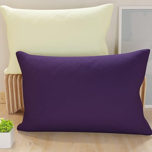 PETTI Artigiani Italiani - Pair of Pillow Cases 70 x 40 cm in Microfibre, Pillows for Bedroom Furniture, Sofa, Set of 2 Cushion Covers, Reversible Pillowcase Purple Cream