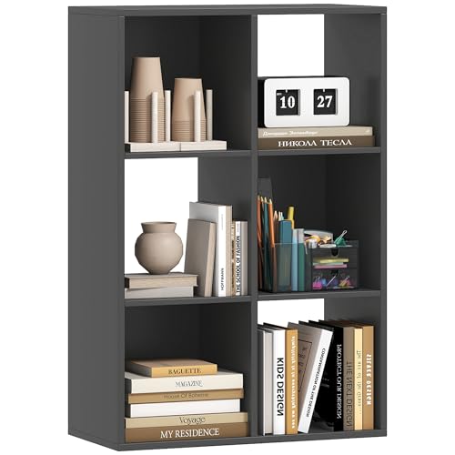 HOMCOM 6-Cube Bookshelf, Modern Freestanding 3-Tier Bookcase, Display Shelving Unit for Living Room, Bedroom, Home Office, Study, Black