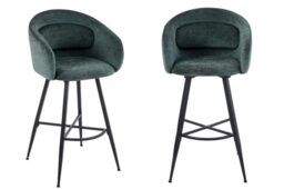 A ASPECT Set Of 2 Skylar Upholstered Swivel Barstool,Kitchen Stool,Black Metal Legs (Green)