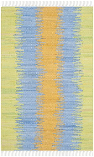 Safavieh Modern Indoor Flatweave Rectangle Area Rug, Montauk Collection, MTK710, in Green / Gold, 91 X 152 cm for Living Room, Bedroom or Any Indoor Space