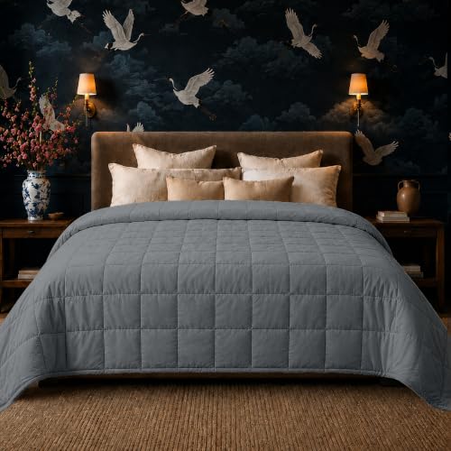 HomeSmart Products California King Size Weighted Blanket for Couples (30lbs 88x104 Provides Heavy Pressure) - 400 Thread Count Ultra Soft Cotton - Great for Couples - Grey 88x104 Extra Large