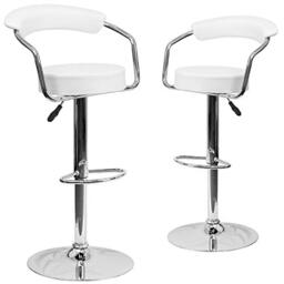 Flash Furniture Taft 2 Pk. Contemporary White Vinyl Adjustable Height Barstool with Arms and Chrome Base