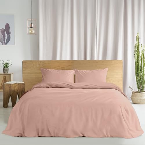 Ruggeri Double Duvet Cover Set, Cotton, Pink - 1 x sleeping bag 250 x 200 cm with 40 cm flap and 2 pillowcases 50 x 80 cm with 20 cm bag closure