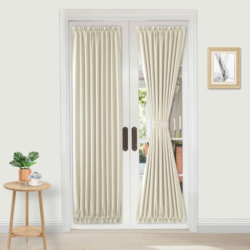 DWCN Thermal Blackout Curtains with Rod Pocket and Tiebacks for Glass Window Door, Kitchen and Patio Door, Privacy, 36 x 72 inch (WxL), 1 Panel, Light Beige