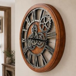 The B-Style 24 inch Large Moving Gears Wall Clock Decorative Farmhouse Wood Wall Clock Vintage Industrial Wall Clock for Living Room Decor Kitchen (Vintage Bronze)